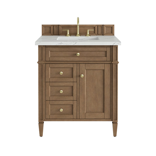 James Martin Vanities Brittany 30" Pecan Single Vanity With 3 CM Ethereal Noctis Silestone Top