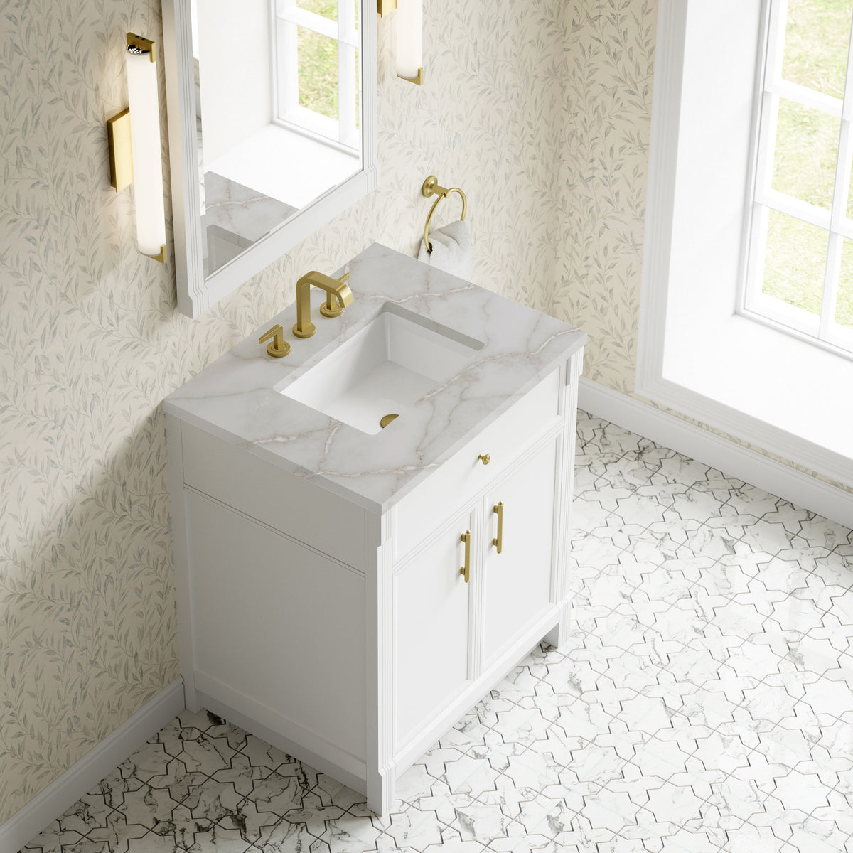 James Martin Vanities Bellshire 30" Bright White Single Vanity With 3 CM Victorian Silver Silestone Top