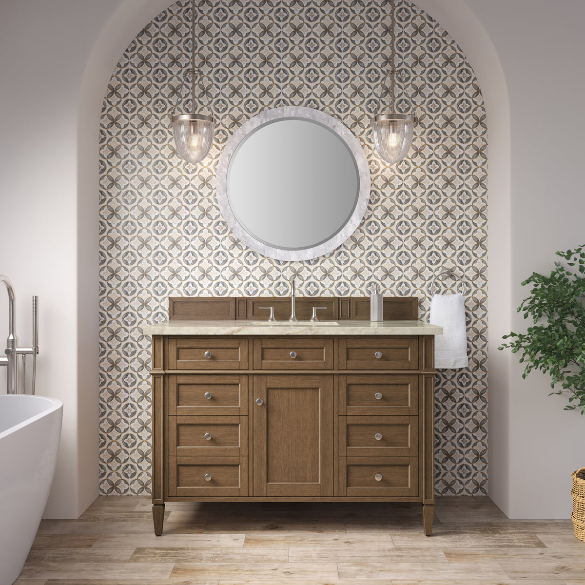 James Martin Vanities Brittany 48" Saddle Brown Single Vanity With 3 CM Tajnar Eclos Top