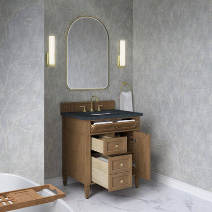 James Martin Vanities Brittany 30" Pecan Single Vanity With 3 CM Charcoal Soapstone Silestone Top