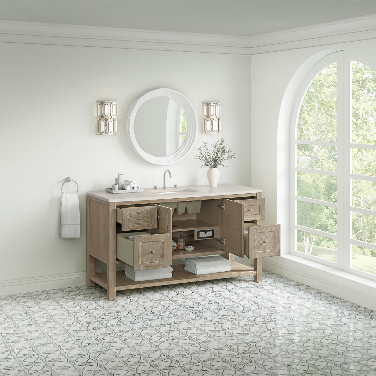 James Martin Vanities Breckenridge 60" Whitewashed Oak Single Vanity With 3cm Siberian Silestone Top