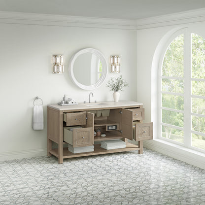 James Martin Vanities Breckenridge 60" Whitewashed Oak Single Vanity With 3cm Siberian Silestone Top