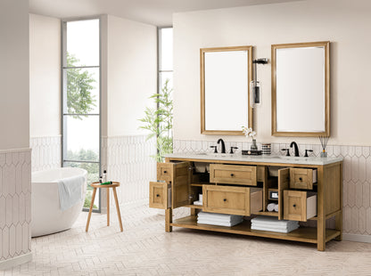 James Martin Vanities Breckenridge 72" Light Natural Oak Double Vanity With 3cm Siberian Silestone Top and FreePower Wireless Charger