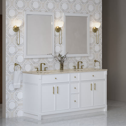 James Martin Vanities Bellshire 72" Bright White Double Vanity With 3 CM Tajnar Eclos Top and FreePower Wireless Charger