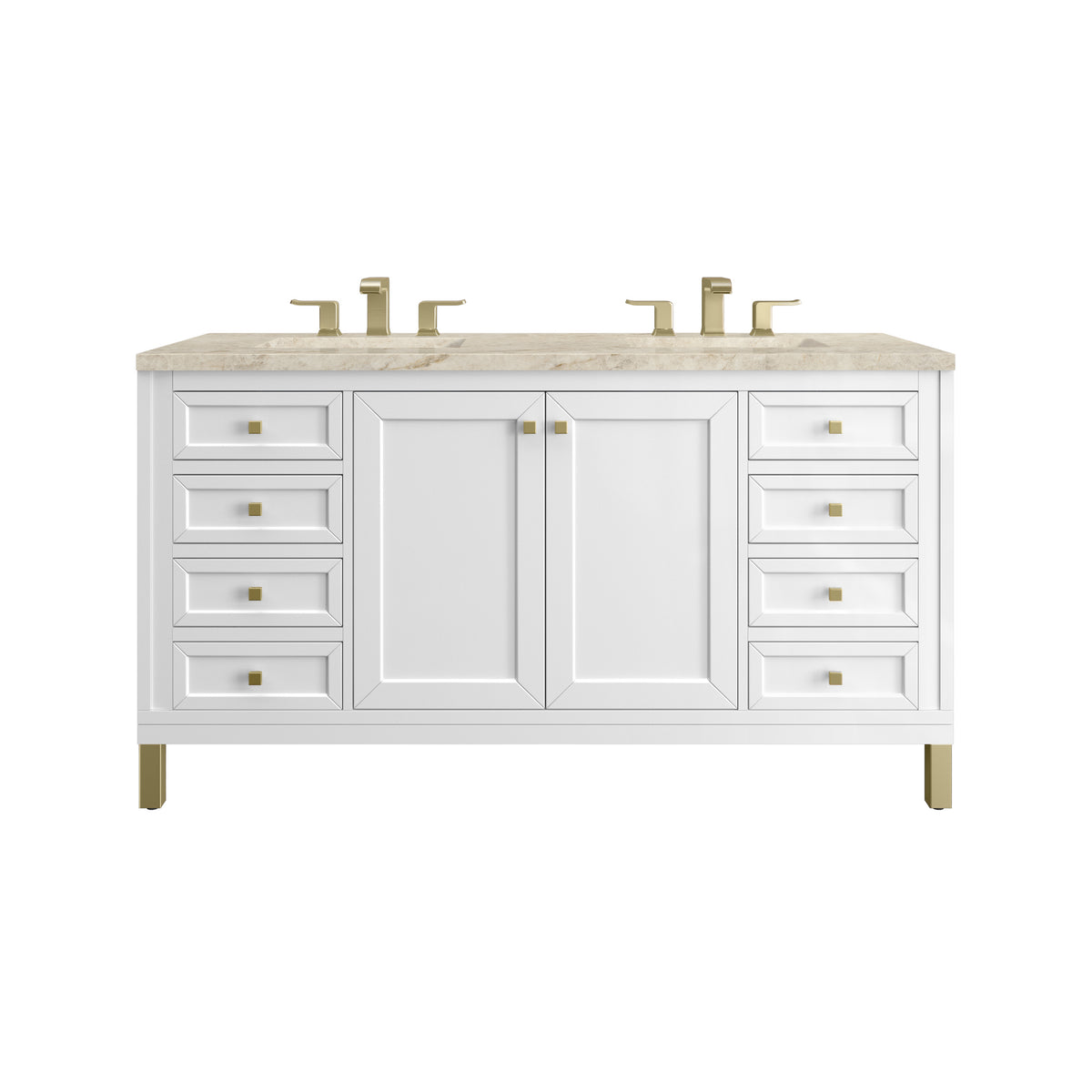 James Martin Vanities Chicago 60" Glossy White Double Vanity With 3 CM Tajnar Eclos Top
