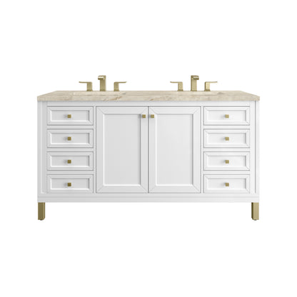 James Martin Vanities Chicago 60" Glossy White Double Vanity With 3 CM Tajnar Eclos Top