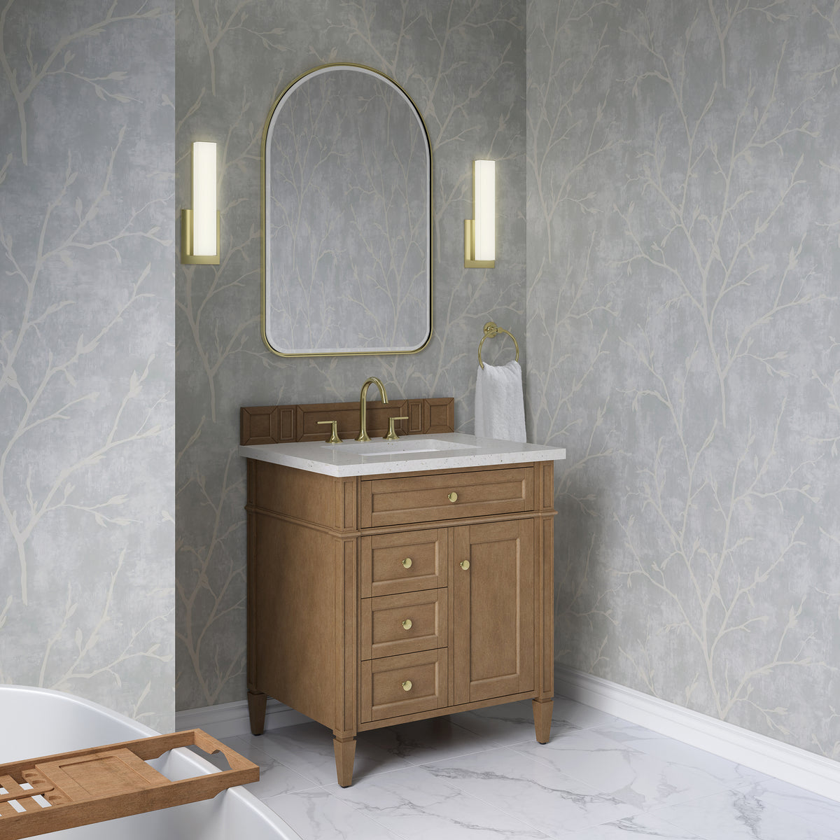 James Martin Vanities Brittany 30" Pecan Single Vanity With 3 CM Lime Delight Silestone Top
