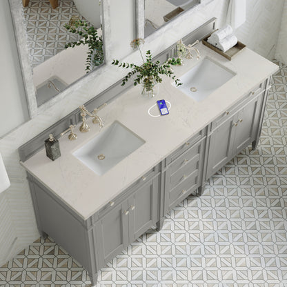James Martin Vanities Brittany 72" Urban Gray Double Vanity With 3 CM Siberian Silestone Top and FreePower Wireless Charger