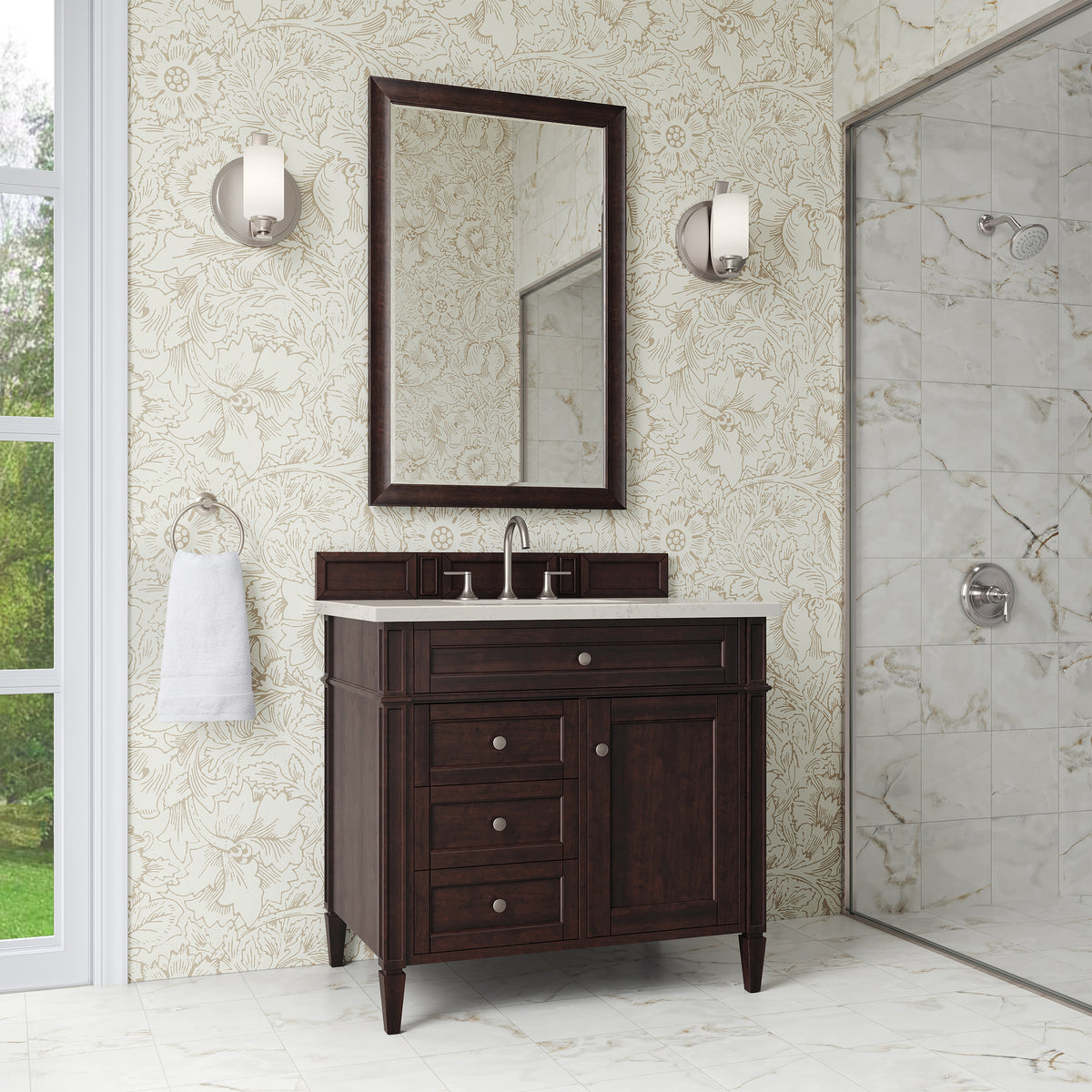 James Martin Vanities Brittany 36" Burnished Mahogany Single Vanity With 3 CM Siberian Silestone Top