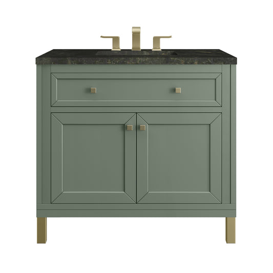 James Martin Vanities Chicago 36" Smokey Celadon Single Vanity With 3 CM Phantome Eclos Top
