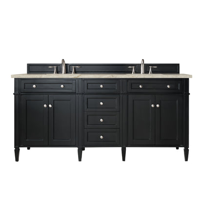 James Martin Vanities Brittany 72" Black Onyx Double Vanity With 3 CM Tajnar Eclos Top and FreePower Wireless Charger