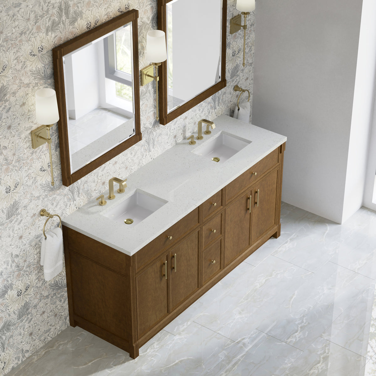 James Martin Vanities Bellshire 72" Honey Oak Double Vanity With 3 CM Lime Delight Silestone Top