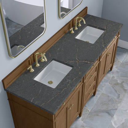 James Martin Vanities Brittany 72" Pecan Double Vanity With 3 CM Parisien Bleu Silestone Top