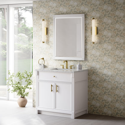 James Martin Vanities Bellshire 36" Bright White Single Vanity With 3 CM Eternal Jasmine Pearl Silestone Top