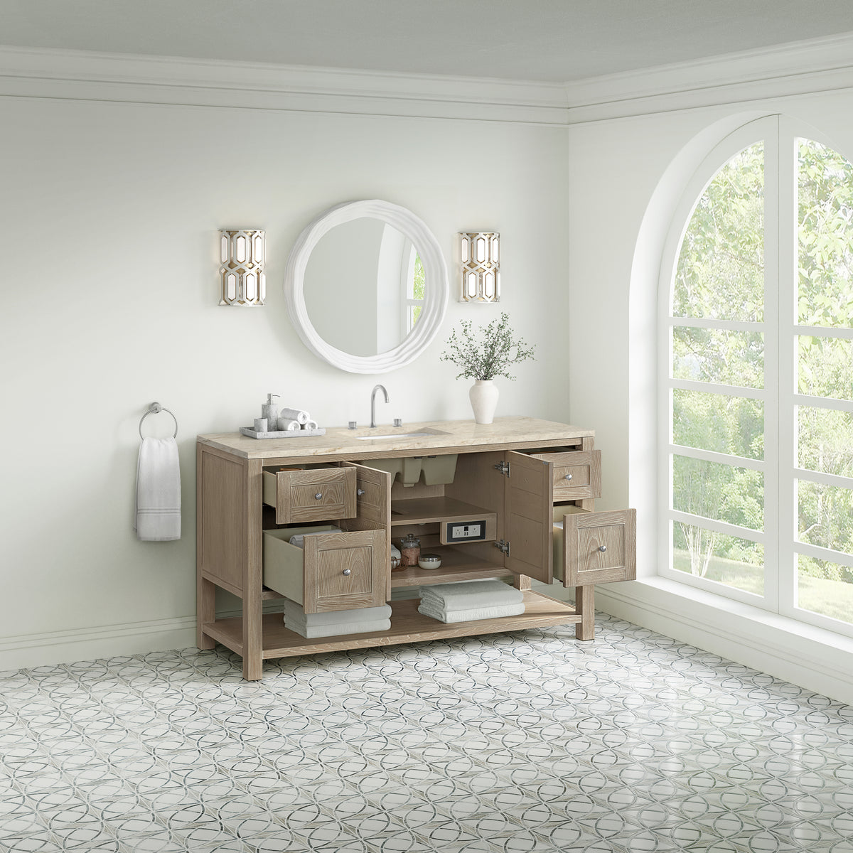 James Martin Vanities Breckenridge 60" Whitewashed Oak Single Vanity With 3cm Tajnar Eclos Top and FreePower Wireless Charger