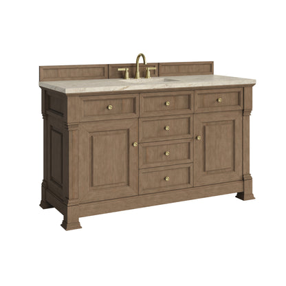 James Martin Vanities Brookfield 60" Pecan Single Vanity With 3 CM Tajnar Eclos Top and FreePower Wireless Charger