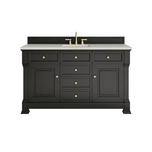 James Martin Vanities Brookfield 60" Black Onyx Single Vanity With 3 CM Siberian Silestone Top and FreePower Wireless Charger