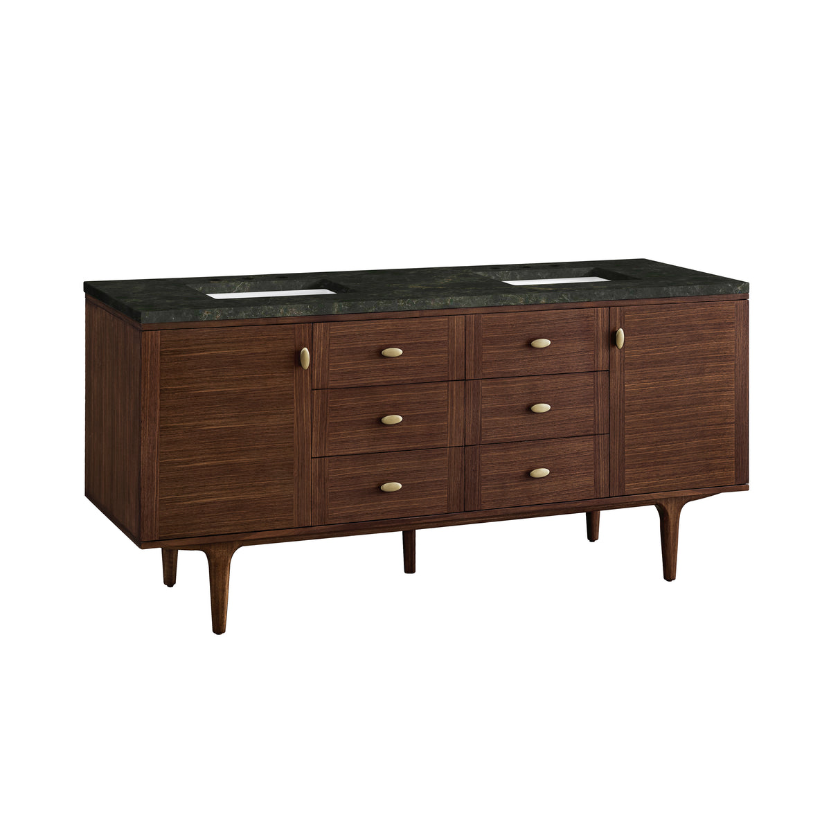 James Martin Vanities Amberly 72" Mid-Century Walnut Double Vanity With 3 CM Phantome Eclos Top