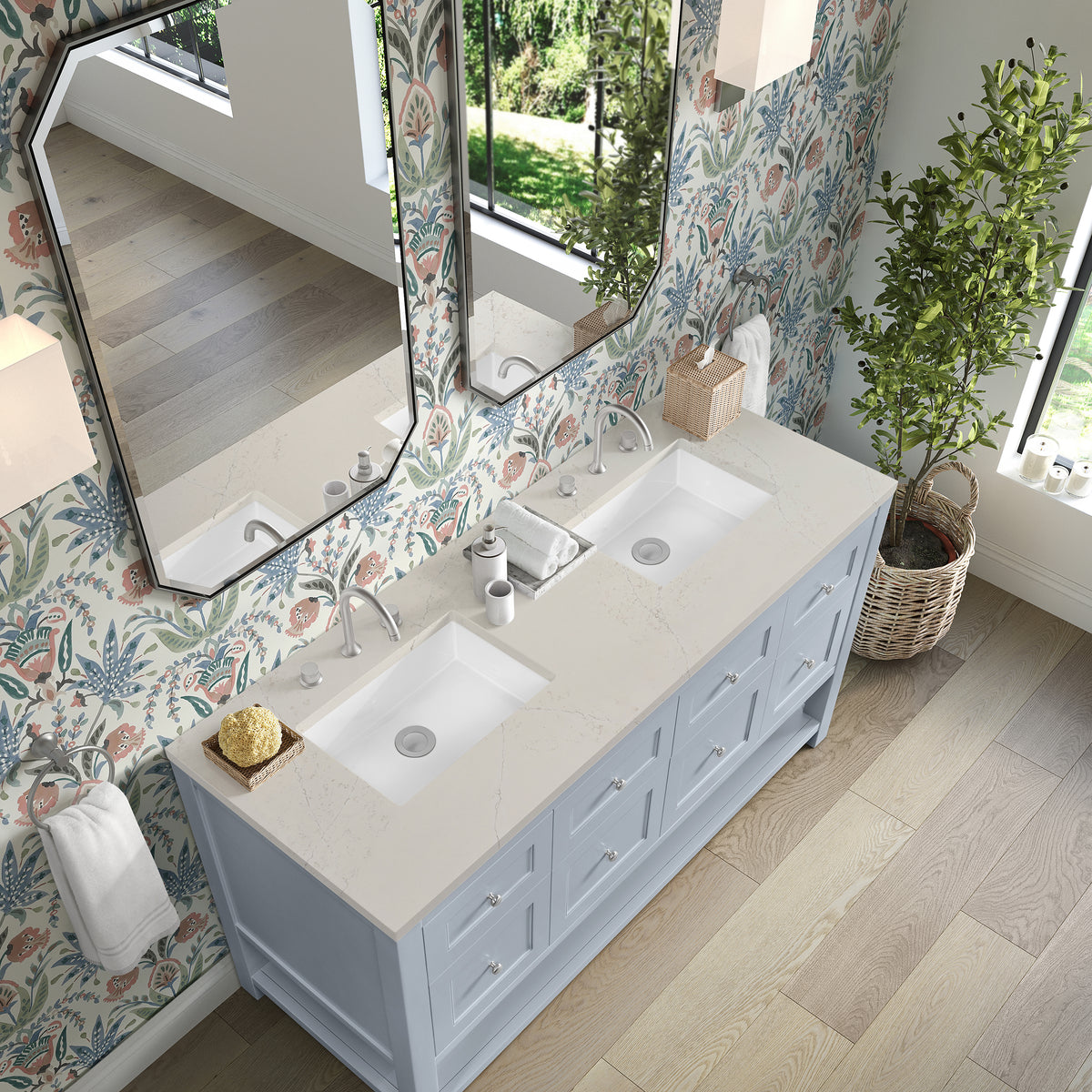James Martin Vanities Breckenridge 60" Serenity Blue Double Vanity With 3cm Siberian Silestone Top