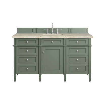 James Martin Vanities Brittany 60" Smokey Celadon Single Vanity With 3 CM Tajnar Eclos Top and FreePower Wireless Charger