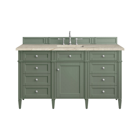 James Martin Vanities Brittany 60" Smokey Celadon Single Vanity With 3 CM Tajnar Eclos Top and FreePower Wireless Charger