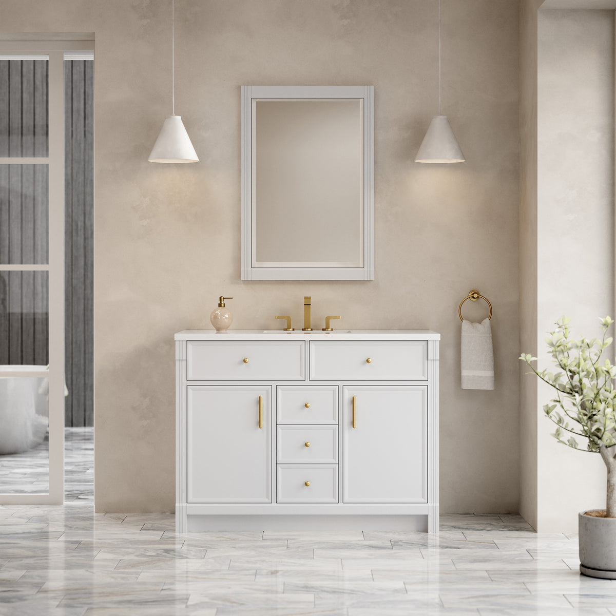 James Martin Vanities Bellshire 48" Bright White Single Vanity With 3 CM White Zeus Silestone Top
