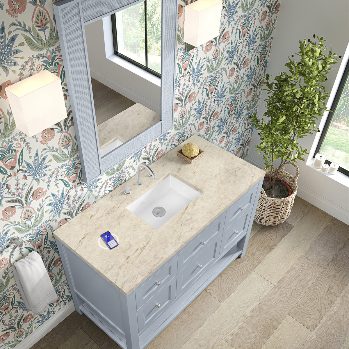 James Martin Vanities Breckenridge 48" Serenity Blue Single Vanity With 3cm Tajnar Eclos Top and FreePower Wireless Charger
