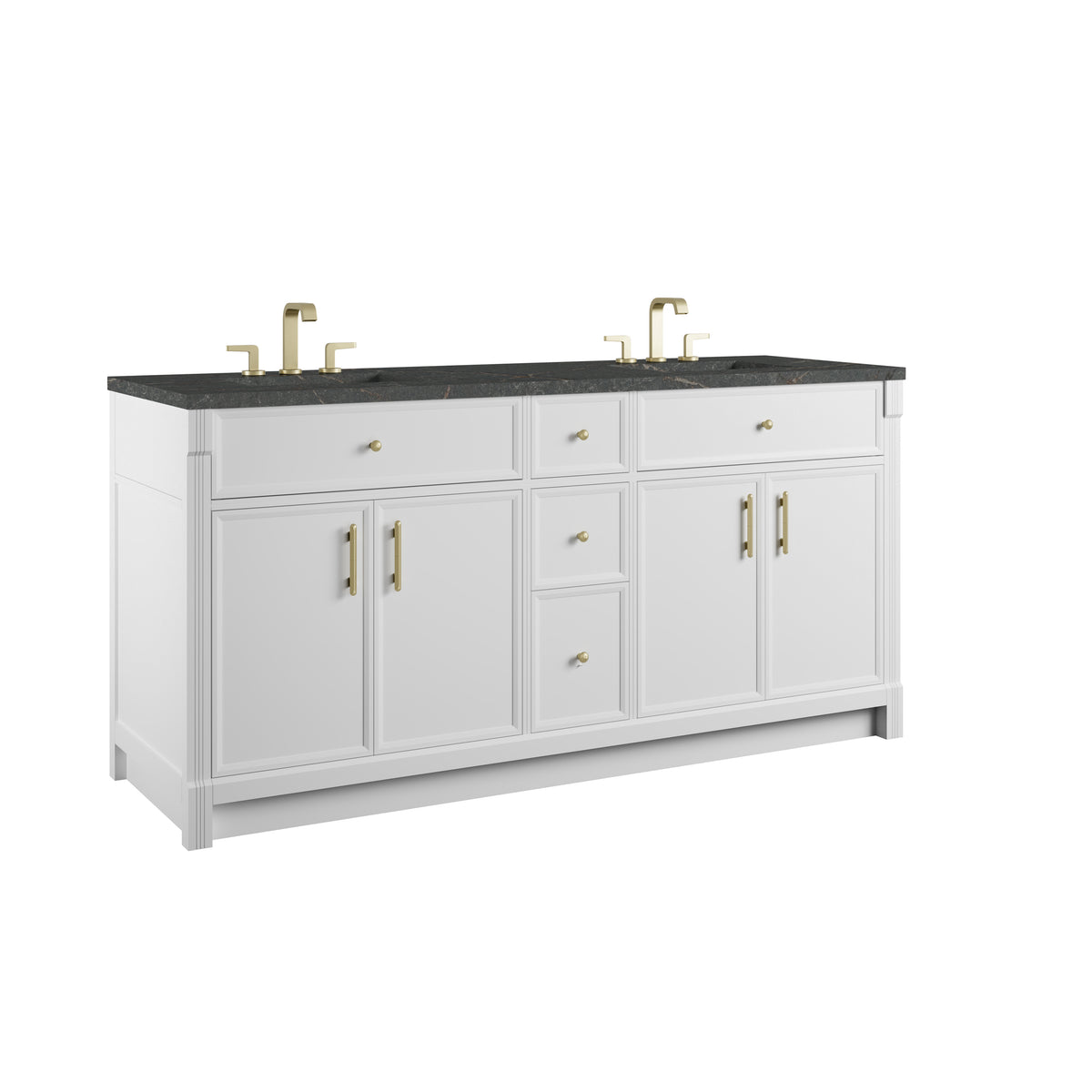 James Martin Vanities Bellshire 72" Bright White Double Vanity With 3 CM Parisien Bleu Silestone Top