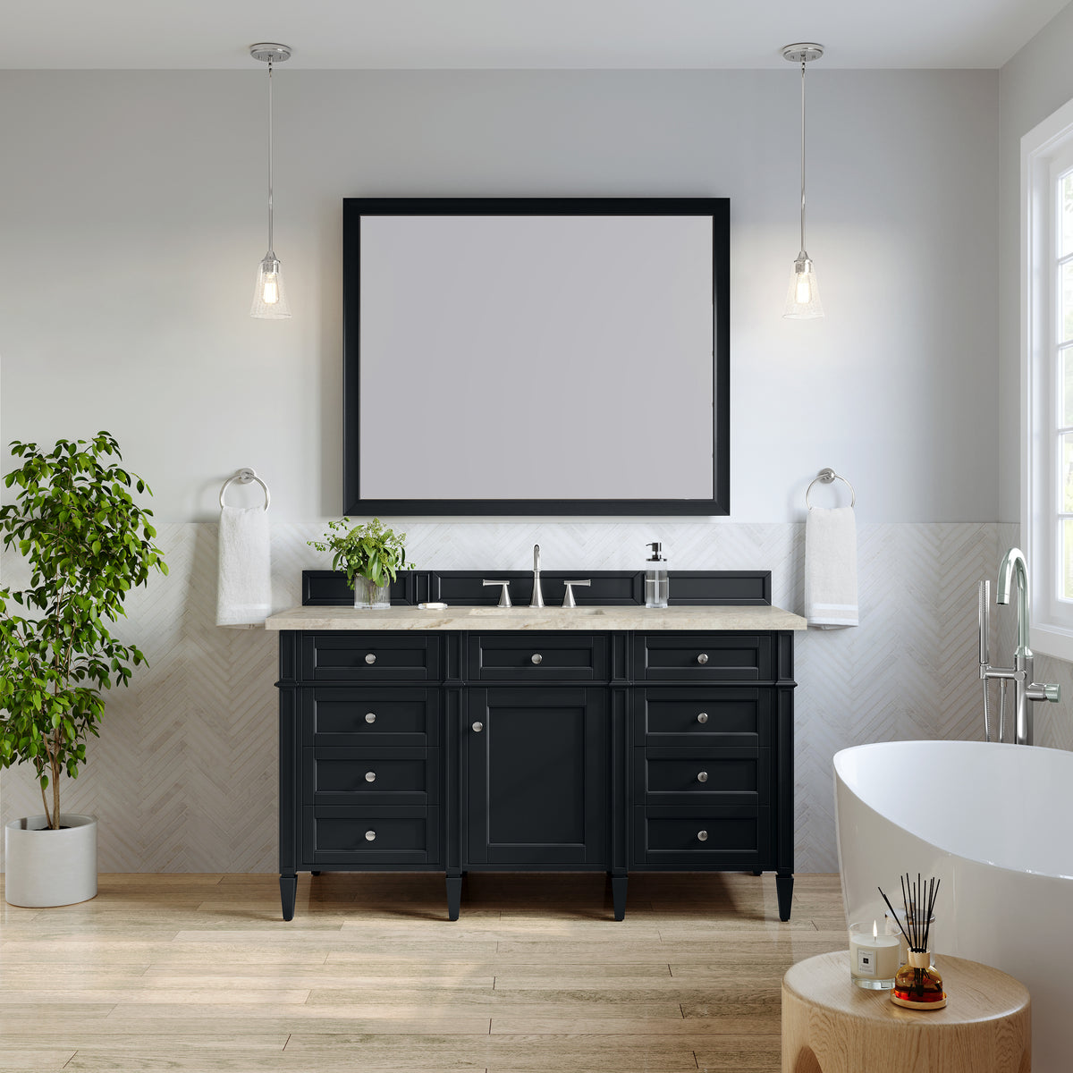 James Martin Vanities Brittany 60" Black Onyx Single Vanity With 3 CM Tajnar Eclos Top