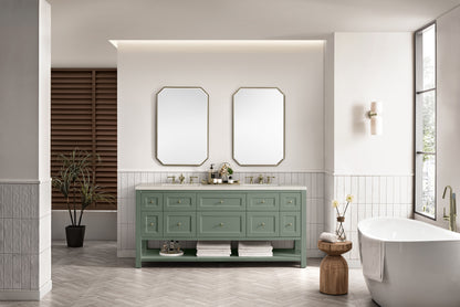 James Martin Vanities Breckenridge 72" Smokey Celadon Double Vanity With 3cm Siberian Silestone Top and FreePower Wireless Charger