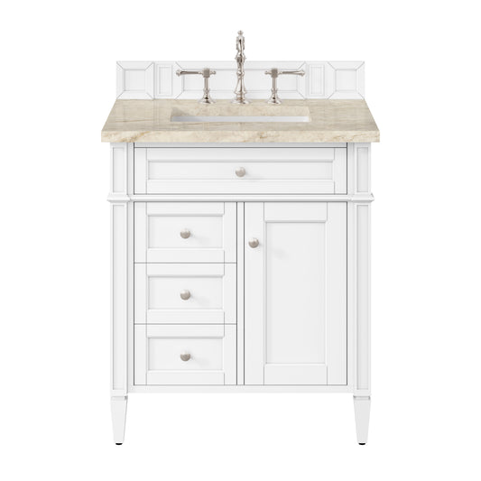 James Martin Vanities Brittany 30" Bright White Single Vanity With 3 CM Tajnar Eclos Top