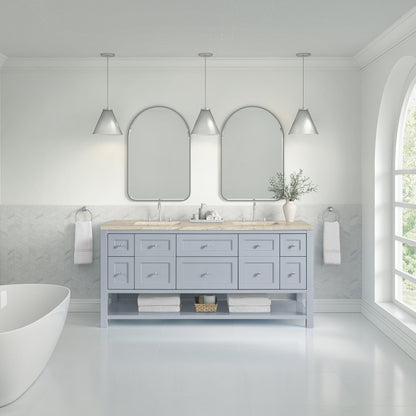 James Martin Vanities Breckenridge 72" Serenity Blue Double Vanity With 3cm Tajnar Eclos Top and FreePower Wireless Charger