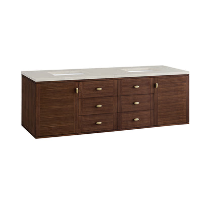 James Martin Vanities Amberly 72" Mid-Century Walnut Double Vanity With 3 CM Siberian Silestone Top