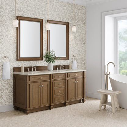 James Martin Vanities Bristol 72" Saddle Brown Double Vanity With 3 CM Siberian Silestone Top