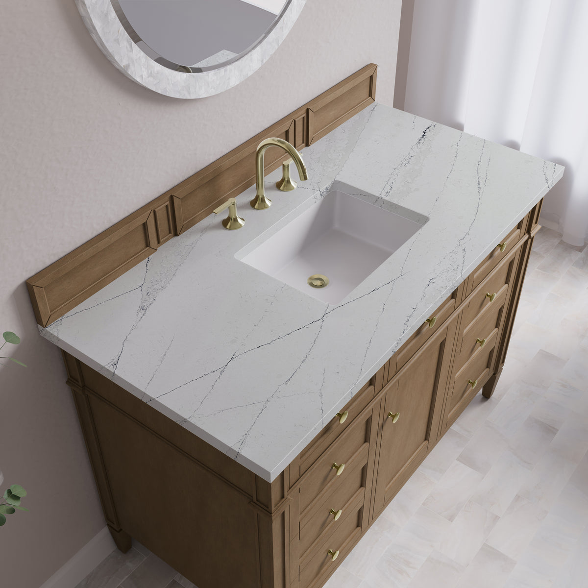 James Martin Vanities Brittany 48" Pecan Single Vanity With 3 CM Ethereal Noctis Silestone Top