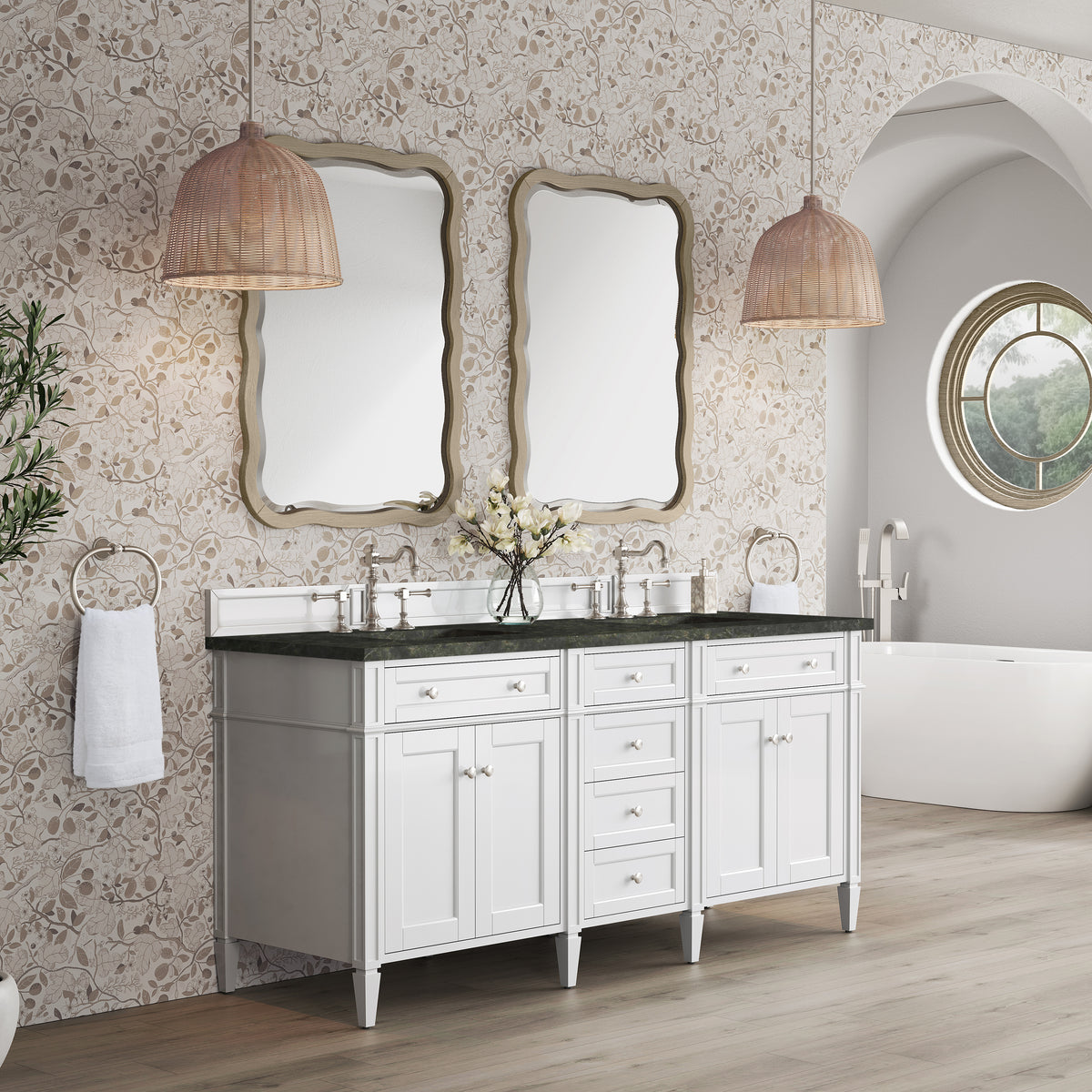 James Martin Vanities Brittany 72" Bright White Double Vanity With 3 CM Phantome Eclos Top