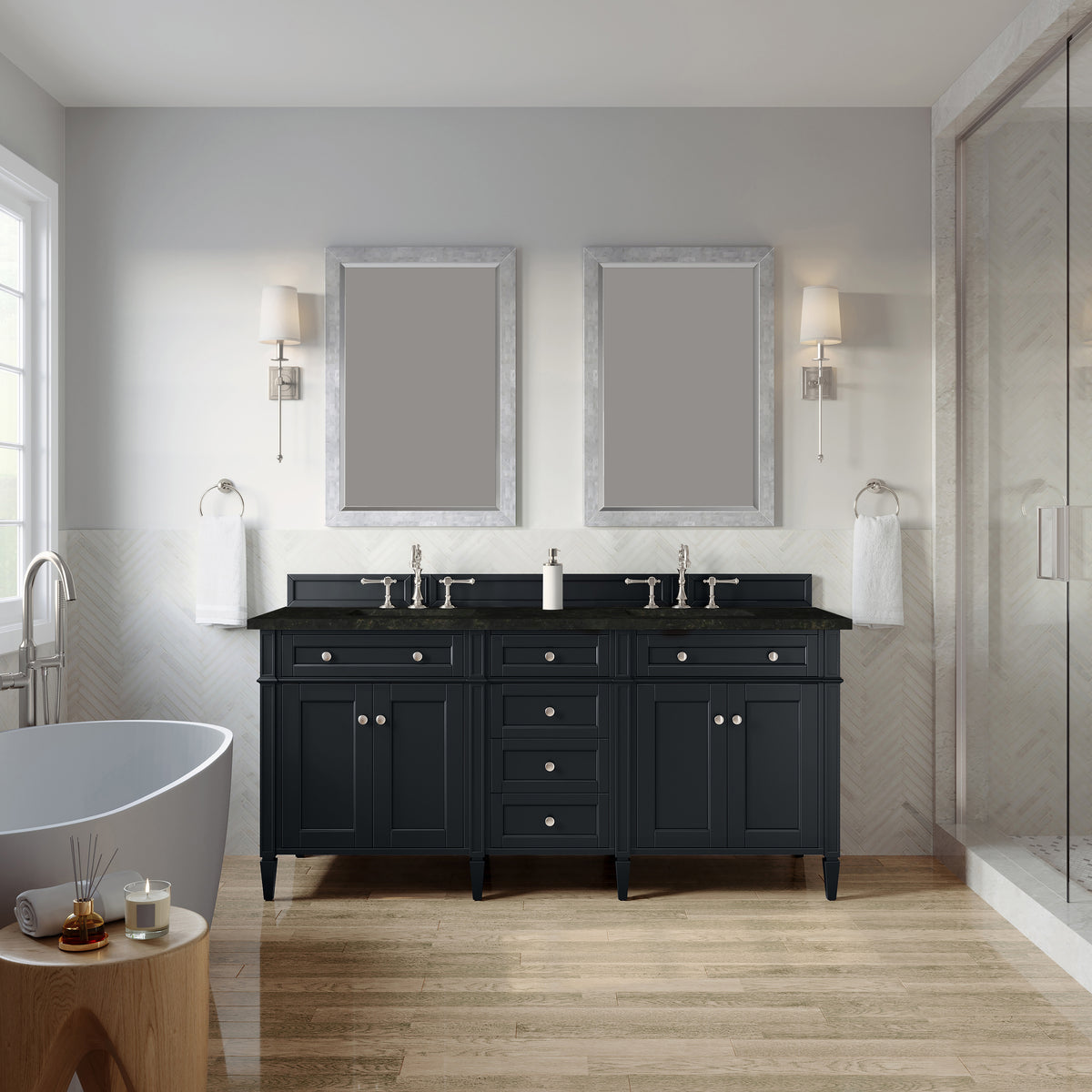 James Martin Vanities Brittany 72" Black Onyx Double Vanity With 3 CM Phantome Eclos Top