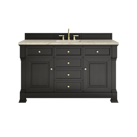 James Martin Vanities Brookfield 60" Black Onyx Single Vanity With 3 CM Tajnar Eclos Top and FreePower Wireless Charger
