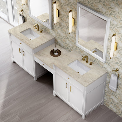 James Martin Vanities Bellshire 96" Bright White Dual Vanity Set With 3 cm Tajnar Eclos Top and 24" Make-Up Counter