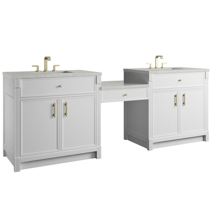 James Martin Vanities Bellshire 96" Bright White Dual Vanity Set With 3 cm Lime Delight Silestone Top and 24" Make-Up Counter