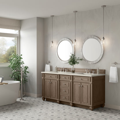 James Martin Vanities Bristol 72" Whitewashed Walnut Double Vanity With 3 CM Siberian Silestone Top