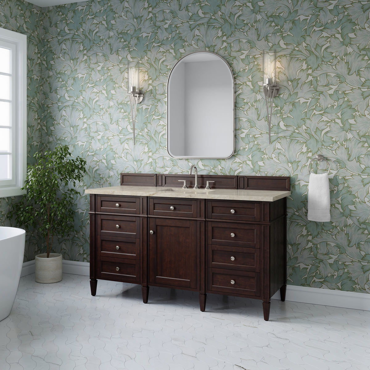 James Martin Vanities Brittany 60" Burnished Mahogany Single Vanity With 3 CM Tajnar Eclos Top