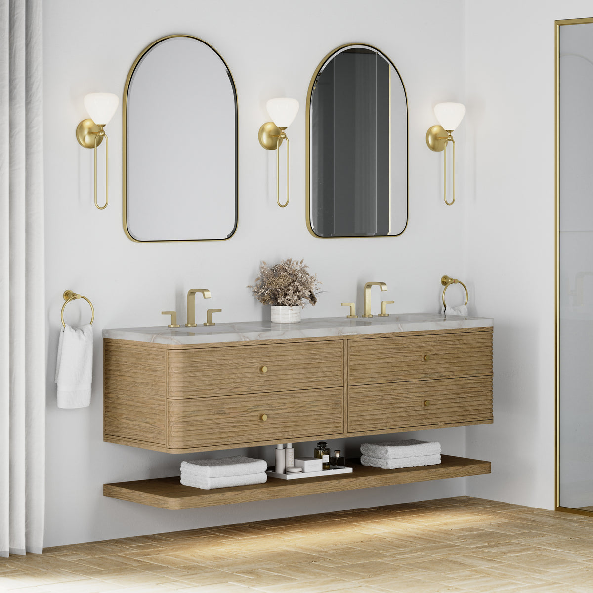 James Martin Vanities Allamari 72" Dune Mist Double Vanity With 3 CM Victorian Silver Top and FreePower Wireless Charger