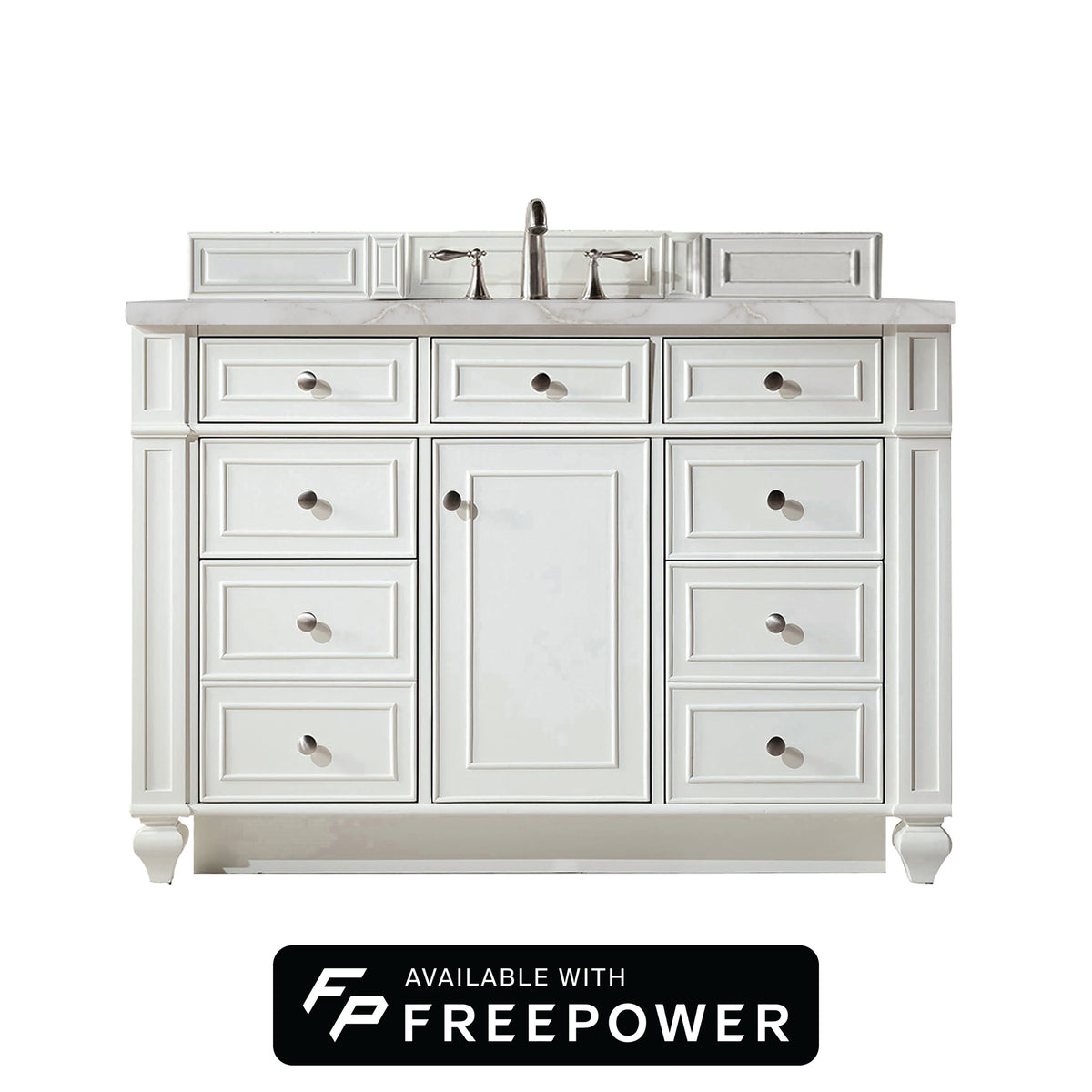 James Martin Vanities Bristol 48" Bright White Single Vanity With 3 CM Victorian Silver Silestone Top and FreePower Wireless Charger