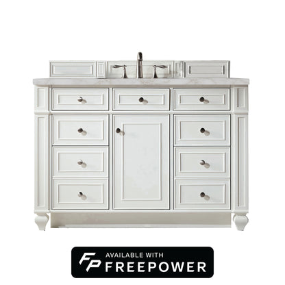 James Martin Vanities Bristol 48" Bright White Single Vanity With 3 CM Victorian Silver Silestone Top and FreePower Wireless Charger