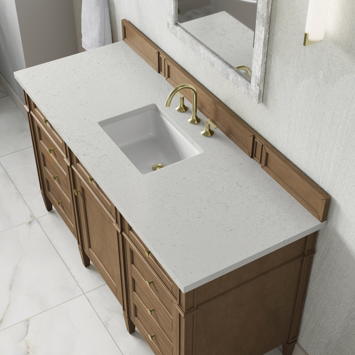 James Martin Vanities Brittany 60" Pecan Single Vanity With 3 CM Lime Delight Silestone Top