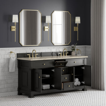 James Martin Vanities Brookfield 72" Black Onyx Double Vanity With 3 CM Tajnar Eclos Top
