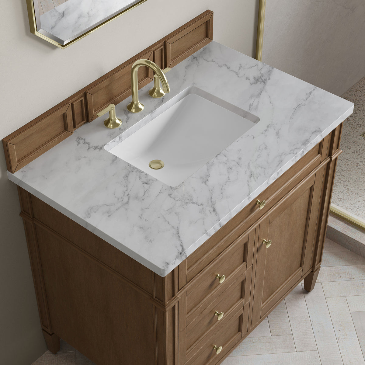 James Martin Vanities Brittany 36" Pecan Single Vanity With 3 CM Carrara Marble Top