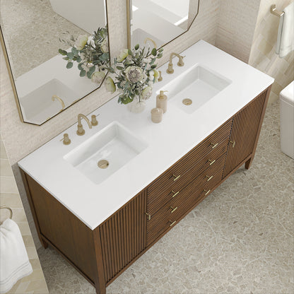 James Martin Vanities Myrrin 60" Mid-Century Walnut Double Vanity Mid