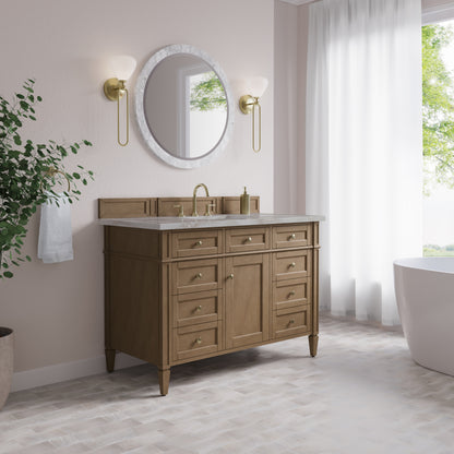 James Martin Vanities Brittany 48" Pecan Single Vanity With 3 CM Victorian Silver Silestone Top and FreePower Wireless Charger